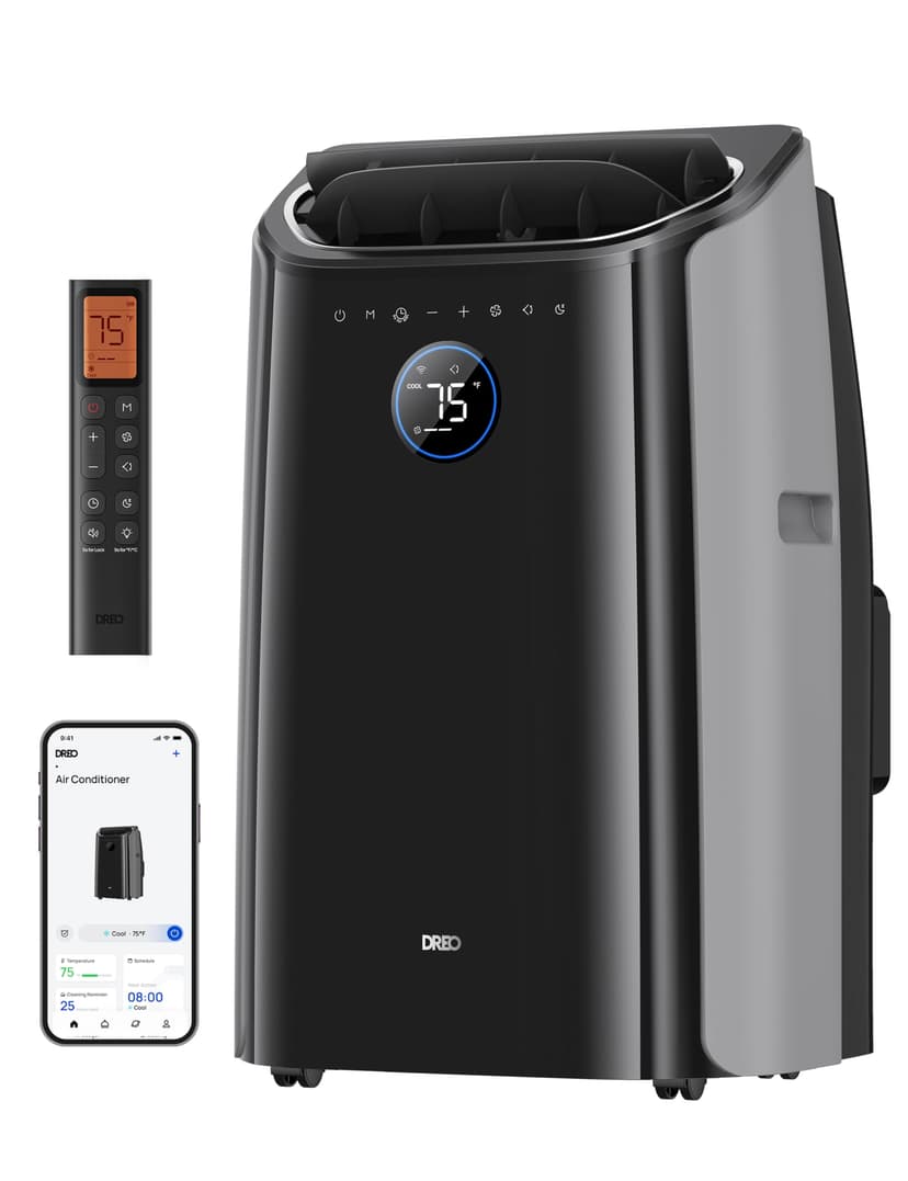 DREO Portable Air Conditioners, 12000 BTU ASHRAE (8000 BTU DOE) Smart AC Unit for Room with Drainage-free Cooling, APP/Voice/Remote, Fan & Dehumidifier, Quiet Standing AC for Bedroom, AC515S New