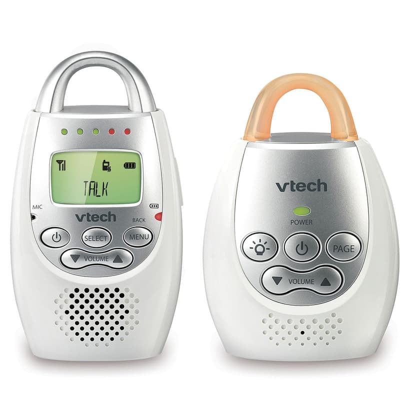 VTech Communications DM221 Audio Baby Monitor with up to 1,000 ft of Range, Vibrating Sound-Alert, Talk Back Intercom & Night Light Loop, White/Silver