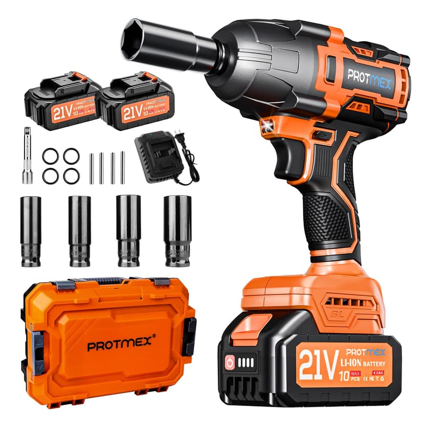 Cordless Impact Wrench, 900Ft-lbs (1200N.m) 1/2" Brushless Impact Gun, 21V High Torque Power Impact Driver, 2x4.0Ah Batteries Electric Impact Motor Variable Speeds for Car/Pickup Truck/Mower