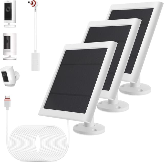 Solar Panel Outdoor for Ring Cameras (White 3P) Spotlight Cam Plus/Pro(Battery) Stick Up Cam/Pro Wireless Outdoor with 10FT/3M Long Cable Dustproof Waterproof