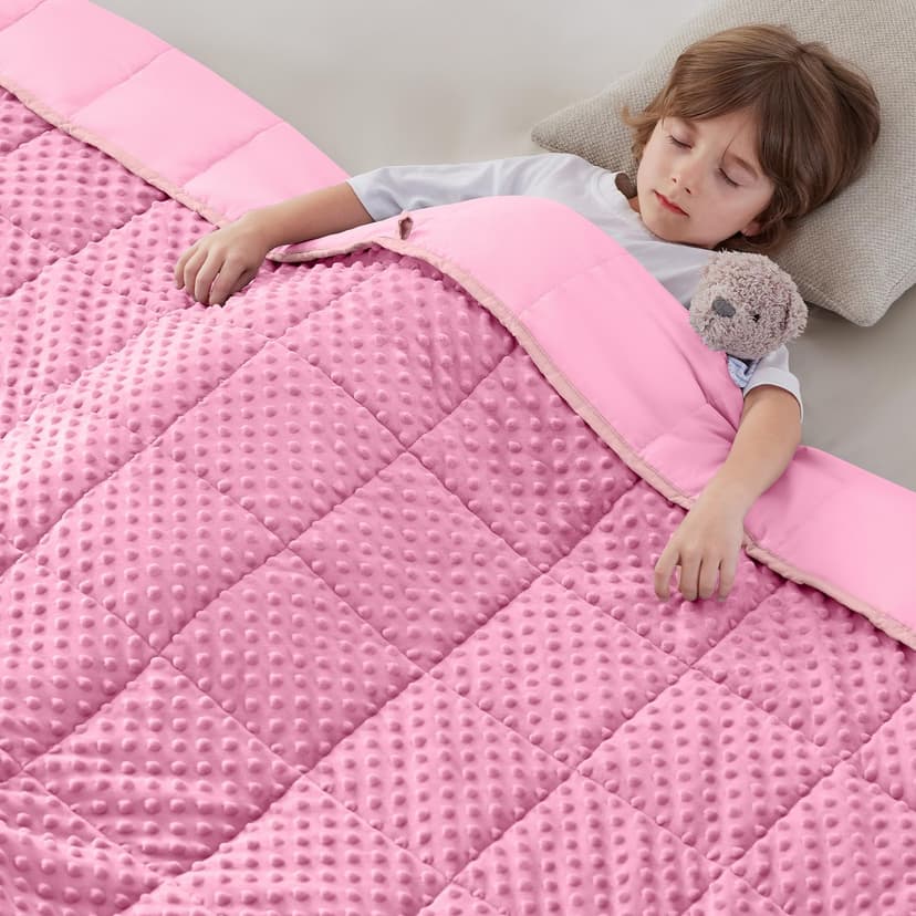 anfie Weighted Blanket Kids(48"x72" 6lbs) Weighted Blanket Cooling Blanket for Sleeping,Throw Size Breathable Blanket with Premium Glass Bead(Pink)