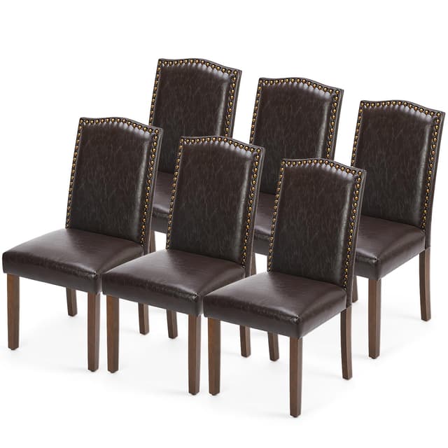 DUMOS Dining Chairs Set of 6, Moden PU Leather Kitchen Table Chairs with Wooden Legs and Padded Seat for Dining Room/Kitchen/Living Room/Restaurant, Brown