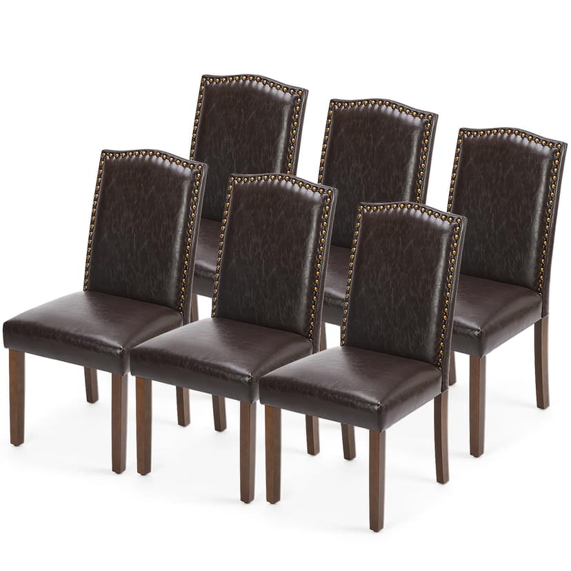 DUMOS Dining Chairs Set of 6, Moden PU Leather Kitchen Table Chairs with Wooden Legs and Padded Seat for Dining Room/Kitchen/Living Room/Restaurant, Brown