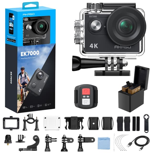 AKASO EK7000 4K30fps Action Camera - 131ft Waterproof Camera with EIS 4X Zoom Remote Control Ultra HD 20MP Underwater Camera with Accessories Kit