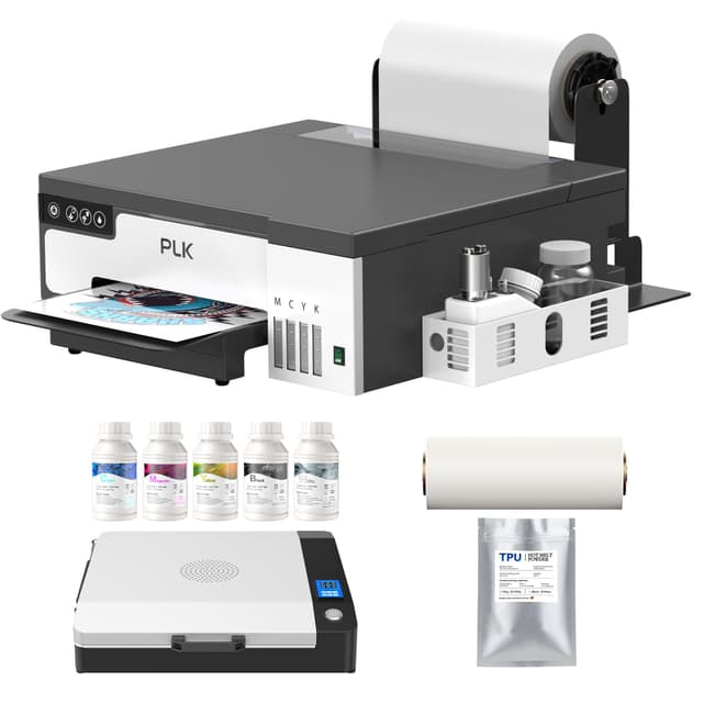 PLK A4 DTF Printer, XP600 DTF Printer,Double Speed,Sheet&Rolls Film,Built-in Film Cutter, L8058 Transfer Machine with White Stirring System 100% Transfer DIY Printing(with Oven Bundles)