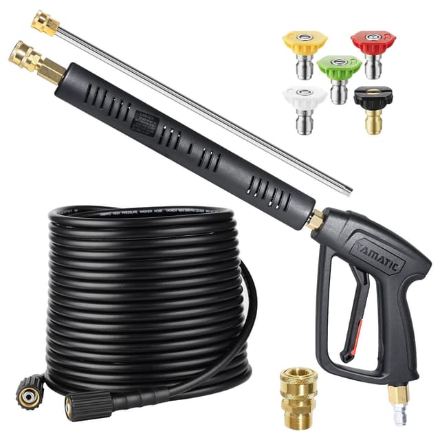 YAMATIC Pressure Washer Gun and Hose Kit, 50 FT Kink Resistant Power Washer Hose and Wand, 3/8" Swivel Quick Connector & M22-14mm Fitting Replacement for Ryobi, Simpson, Craftsman, 4000 PSI