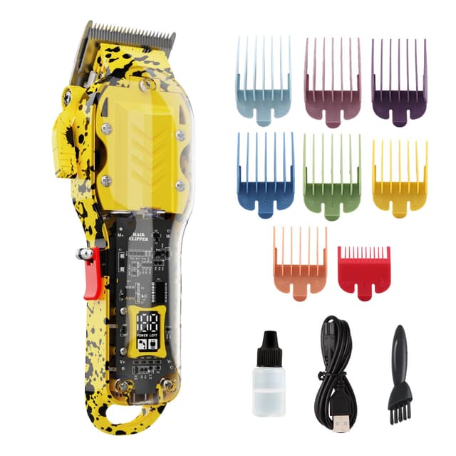 Tuanchuanrp Professional Hair Clippers for Men, Cordless Barber kit for Hair Cutting & Grooming, Hair Clippers Set for Barber Haircut with LED Display 8 Fade Taper Combs(Yellow)