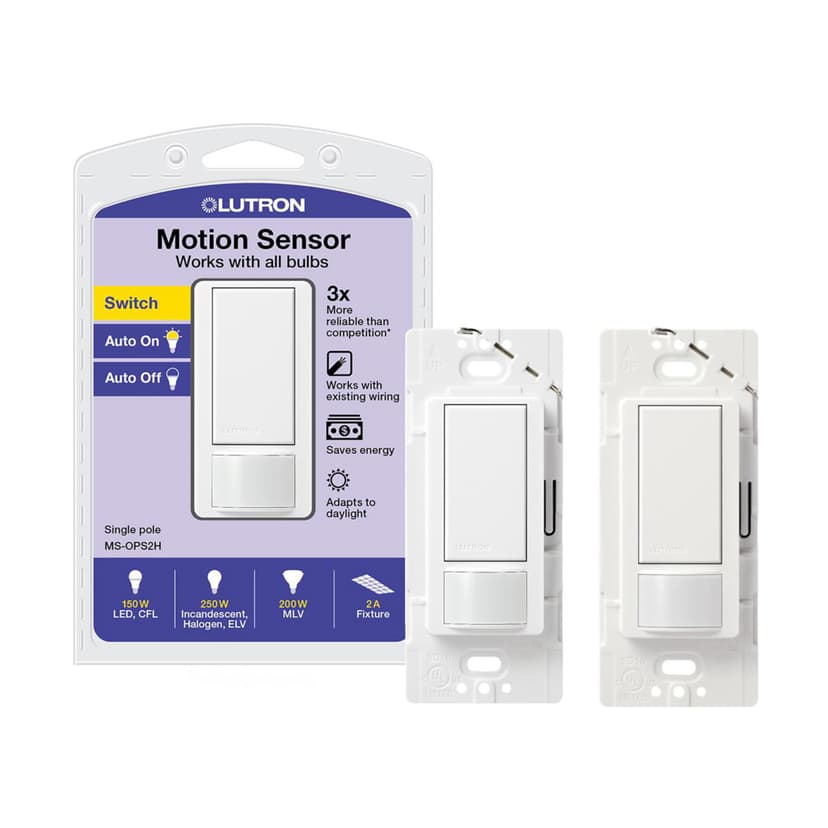Lutron Maestro Motion Sensor Light Switch Indoor for Bathroom, Garage, Laundry Room, Any Bulbs, Occupancy Vacancy Sensor, Single-Pole, MS-OPS2H-2-WH, White (2 Pack)