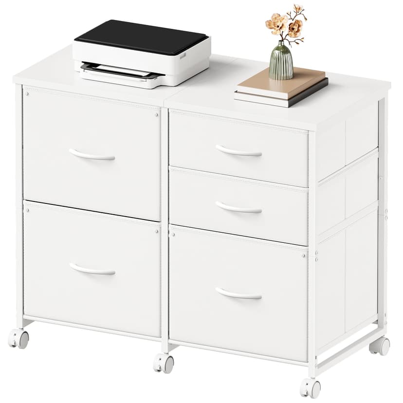 YeTom Lateral File Cabinet with 5 Drawers Rolling Filing Cabinets Under Desk Storage Printer Stand with Wheels,Mobile File Cabinet for Home Office,White