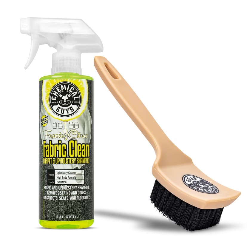 Chemical Guys Sprayable Citrus Fabric Clean Carpet & Upholstery Cleaner (Car Carpets, Seats & Floor Mats), 16 fl oz, Citrus Scent + Induro 7 Heavy Duty Nifty Interior Brush - HOL463