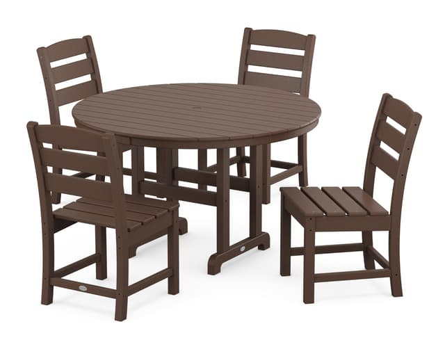 POLYWOOD® Lakeside 5-Piece 48 Inch Round Dining Table Set, Mahogany - 4 Person Outdoor Dining Set, Composite Patio Furniture