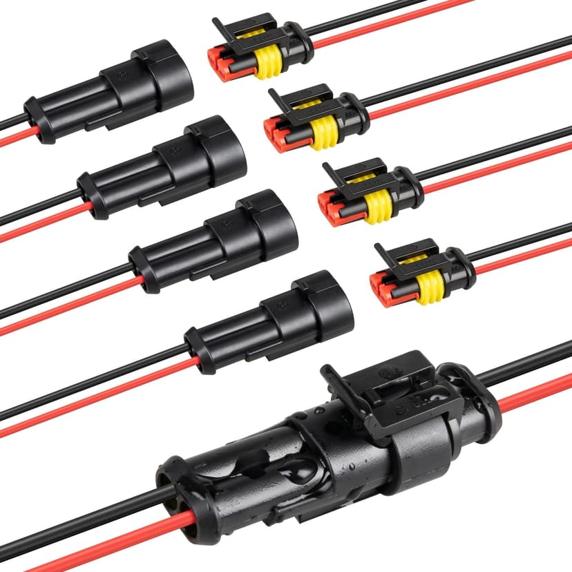RED WOLF 16 AWG 2 Pin Waterproof Connector, Automotive Electrical Wire Connectors, 2 Wire Connector Harness Male and Female Plug Socket for Cars Truck Motorcycle Marine Boats - 5 Kits (2 Pin)