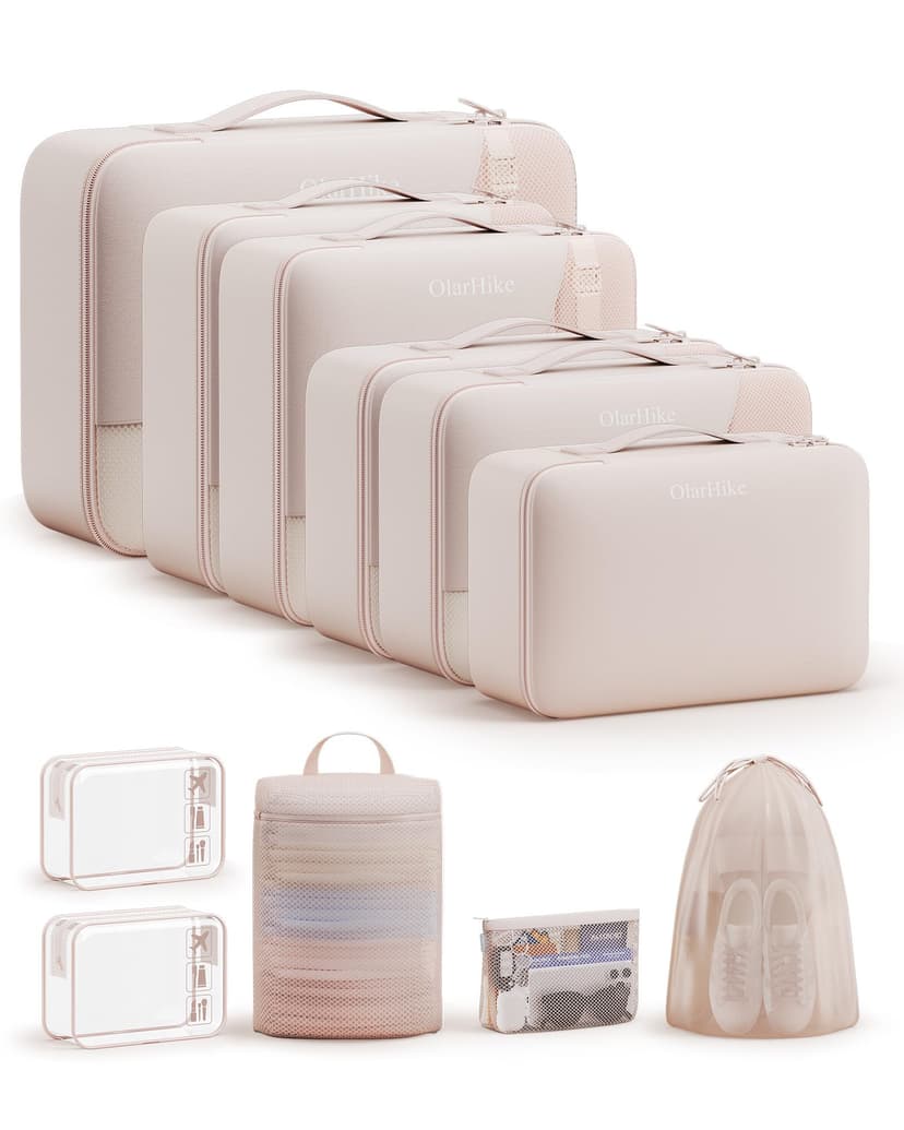 11 Set Packing Cubes for Travel, Gifts for Women Mom Kids, TSA Approved Bags for Makeup, Cosmetic, Toiletry, Suitcase Organizers for Checked Luggage, Cruise Essentials, Airplane Accessories, Beige
