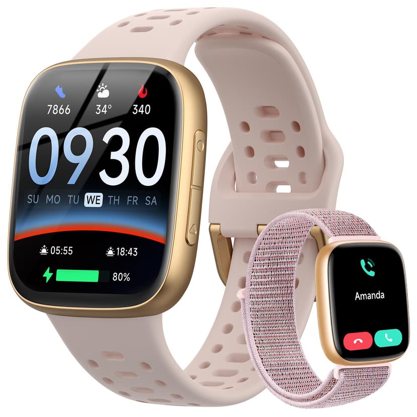 Smart Watches for Women Android iPhone (2 Bands), [1.85" AMOLED Screen] Smartwatch Fitness Tracker 3ATM Waterproof with Bluetooth Calls, AI Control, Heart Rate/SpO2/Sleep Monitor, 7 Days Battery