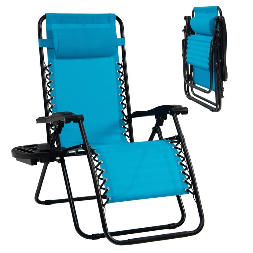 Goplus Zero Gravity Lounge Chairs, 160°Adjustable Folding Recliner w/Pillow and Cup Holder, 350LBS Comfy Outdoor Lounge Chairs for Patio, Lawn, Yard & Camp(1, Light Blue)