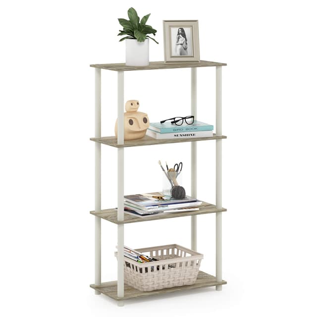 Furinno Turn-N-Tube 4-Tier Multipurpose Shelf Display Rack, Round Tubes, Sonoma Oak/White