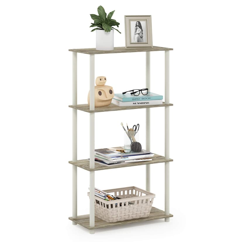 Furinno Turn-N-Tube 4-Tier Multipurpose Shelf Display Rack, Round Tubes, Sonoma Oak/White