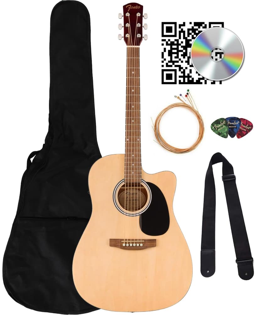 Fender FA Series Dreadnought Acoustic-Electric Guitar - Natural Bundle with Gig Bag, Strap, Strings, Picks, and Austin Bazaar Instructional DVD