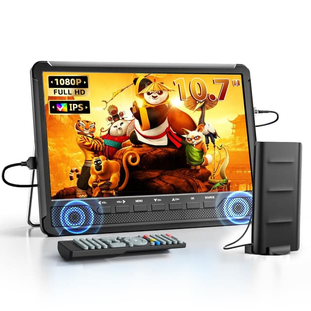 NORTHING 10.7" IPS Flat Screen TV, Portable Mini TV with Antenna ATSC Tuner, LCD Monitor 1080P with HDMI, AV, USB Input, Remote Control, Stand, Small Television for Camping Car Travel