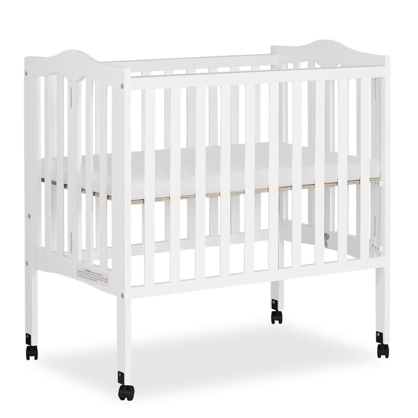 Dream On Me 2-In-1 Lightweight Folding Portable Stationary Side Crib In White, Greenguard Gold Certified, Baby Crib To Playpen, Folds Flat For Storage, Locking Wheels