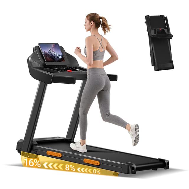UMAY Treadmills for Home with 16% Incline, Foldable Treadmill with Led Screen & 7-Layer Shock-Absorbing Up to 400lbs Capacity, 3.0HP Walking Pad Treadmill with Incline Lower Noise/0.6-7.0MPH