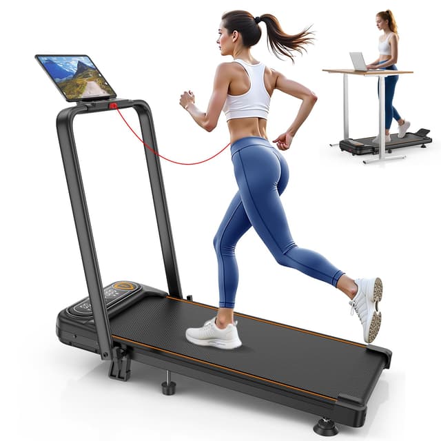 Foldable Treadmill with 10% Incline, Upgrade 3.5HP Low Noise Walking Pad Treadmill with Handle Bar, Trisomy 4 in 1 Portable Under Desk Treadmills for Home/Office, 350Lbs Capacity, APP & Remote Control