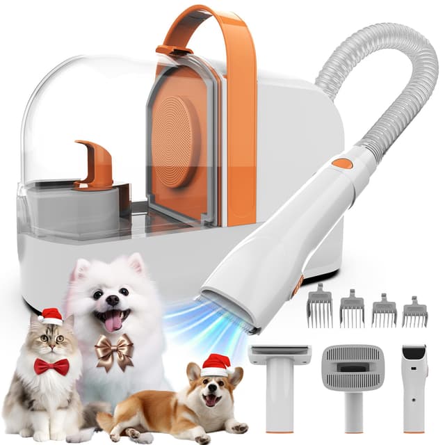 ubrobo Dog Grooming Vacuum, Dog Grooming Kit with Pet Clippers, 12,000Pa Pet Hair Vacuum for Dogs, Low Noise Home Cleaning Tool in 1, PG10
