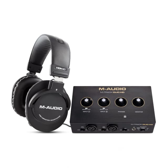 M-AUDIO M-Track Duo HD Audio Interface Bundle with Headphones for Studio Recording, Music Production, Podcasting, Streaming
