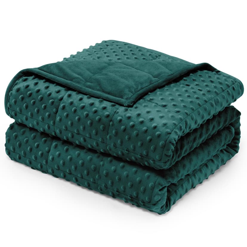 Wemore Minky Dot Weighted Blanket for Adults Queen Size 15 lb, Soft Heavy Blanket for Stress Relief and Sleep Promotion, Breathable Blanket for All-Season with Glass Beads, Dark Green 60 x 80 inches