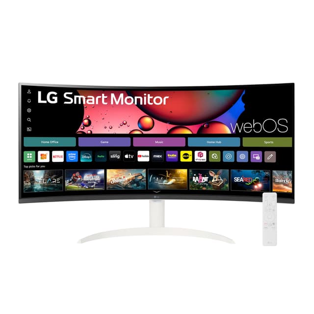 LG 34SR60QC-W 34-inch QHD (3440x1440) Curved Smart Monitor with Streaming, UltraWide Screen, webOS, HDR10, 100Hz, Built-in Speaker, AirPlay2, Screen Share, Bluetooth, ThinQ App, White