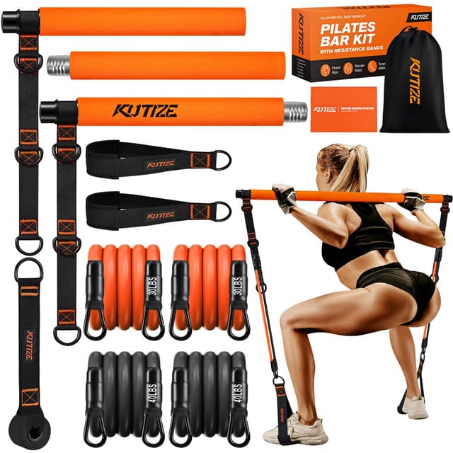 KUTIZE Pilates Bar Kit with Resistance Bands, Pilates Equipment, Multifunctional Resistance Bands with Bar for Women & Men, Home Gym Strength Training Equipment for Hip, Back, Arm, Full-Body Workouts