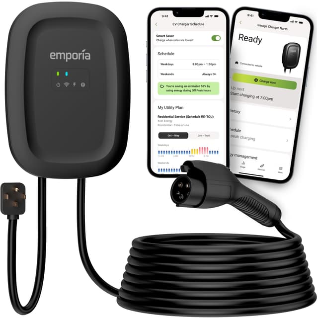 EMPORIA Level 2 EV Charger - NEMA 14-50 EVSE w/ J1772 Charger - 48 amp EV Level 2, 240v WiFi Enabled Electric Vehicle Charging Station, 25ft Electric Cable, Black