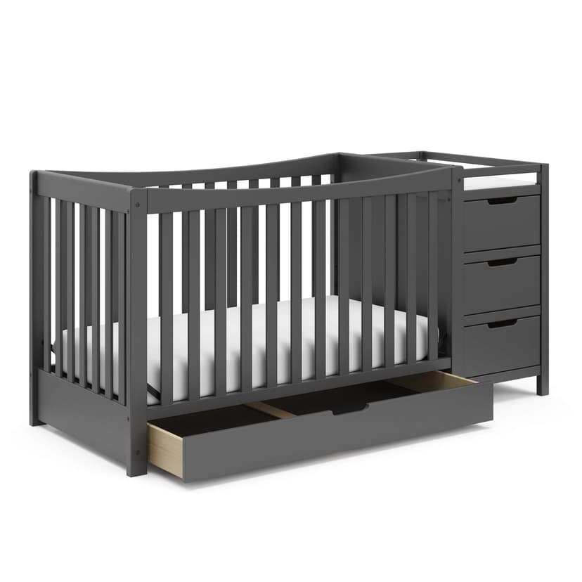 Graco Remi 4-in-1 Convertible Crib & Changer with Drawer (Gray) – GREENGUARD Gold Certified, Crib and Changing -Table Combo, Includes Changing Pad, Converts to Toddler Bed, Daybed and Full-Size Bed
