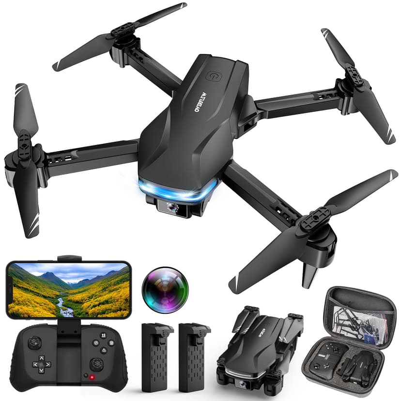Drones with Camera for Adults 1080P HD Foldable Drone with Carrying Case Drone with One Key Take Off/Land, 3 Speed Mode, 360° Flip Dark Black
