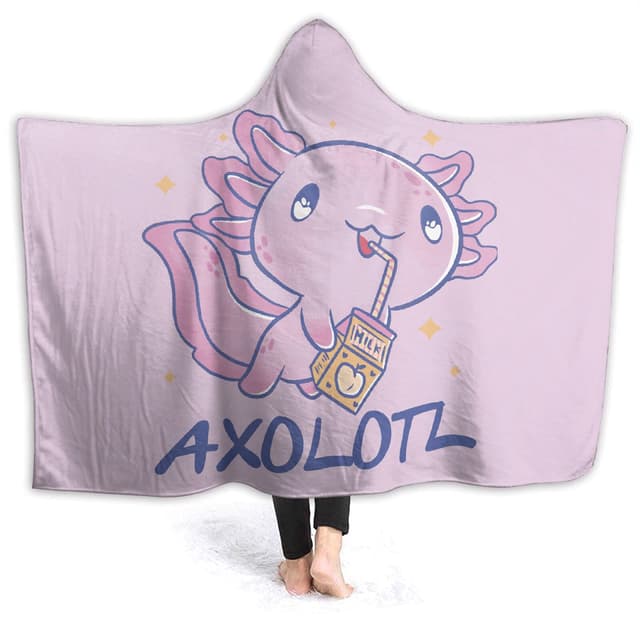 ARTIEMASTER Axolotl Hooded Blanket Soft and Lightweight Flannel Throw Suitable for Use in Bed, Living Room and Travel 60"x50" for Teens
