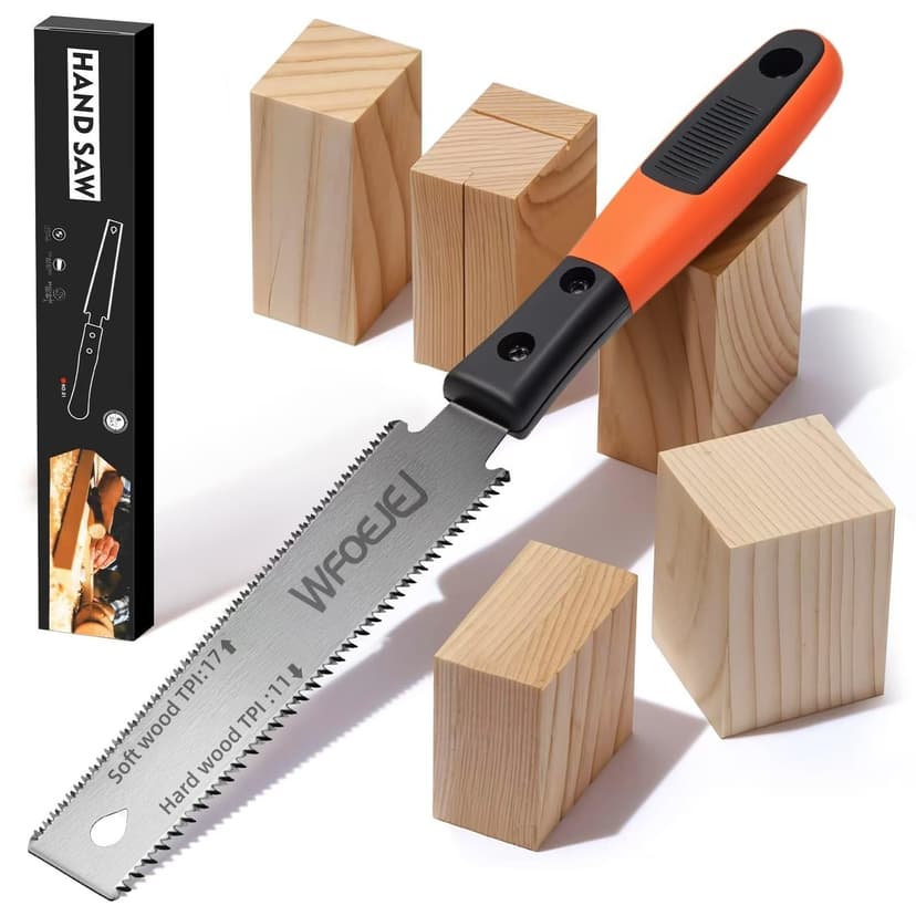 Japanese Hand Saw, 6-Inch Double-Edge Pull Saw, SK5 Flexible Blade,11/17 TPI Blade with Soft Grip Handle for Hardwood & Softwood Woodworking (Japanese Hand Saw)