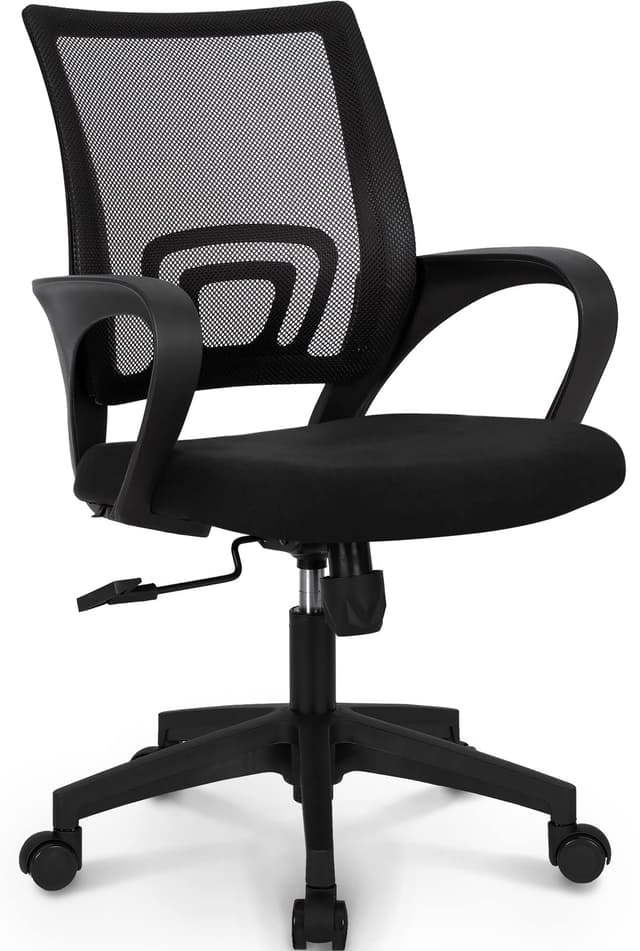 NEO CHAIR Office Desk Computer Chair Ergonomic Mesh Gaming Mid Back Seat with Comfy Lumbar Support Adjustable Height Swivel for Home Task (Black)