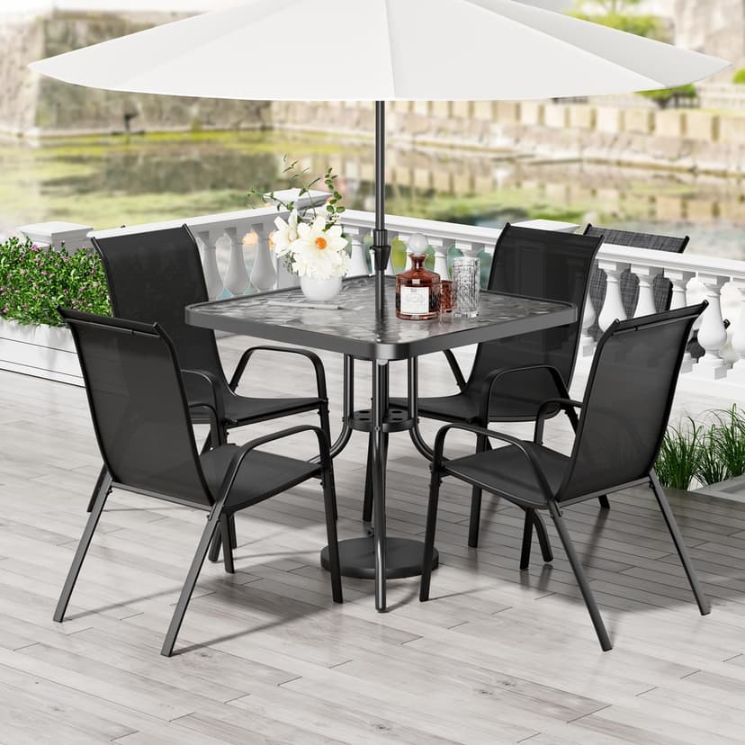 TLSUNNY Patio Dining Set 5 Pieces, All Weather Outdoor Furniture W/30"X 30" Table and 4 Stackable Textilene Chairs, Metal Table and Chairs for Lawn, Garden, Poolside, Backyard (Umbrella not Included)
