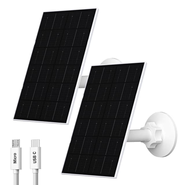 VUEBEE 4W Solar Panel for Security Camera, USB-C/Micro USB Solar Charger for Rechargeable Battery Cameras, IP66 Waterproof, 360° Adjustable Mount, 9.8FT/3M Cable, 2 Pack