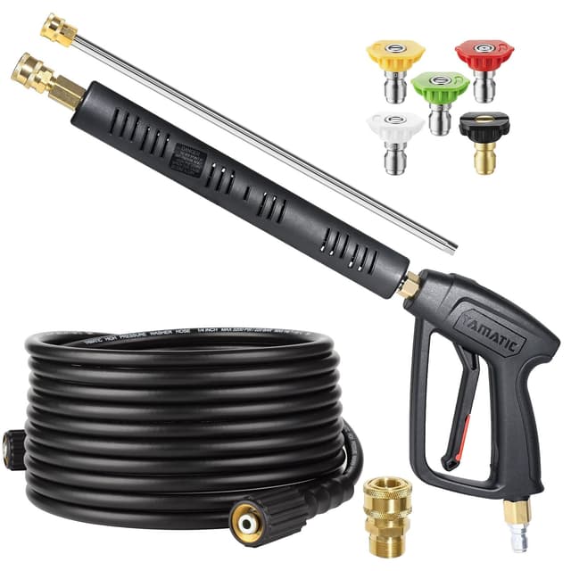 YAMATIC Pressure Washer Gun and Hose Kit, 25 FT Kink Resistant Power Washer Hose and Wand, 3/8" Swivel Quick Connector & M22-14mm Fitting Replacement for Ryobi, Simpson, Craftsman