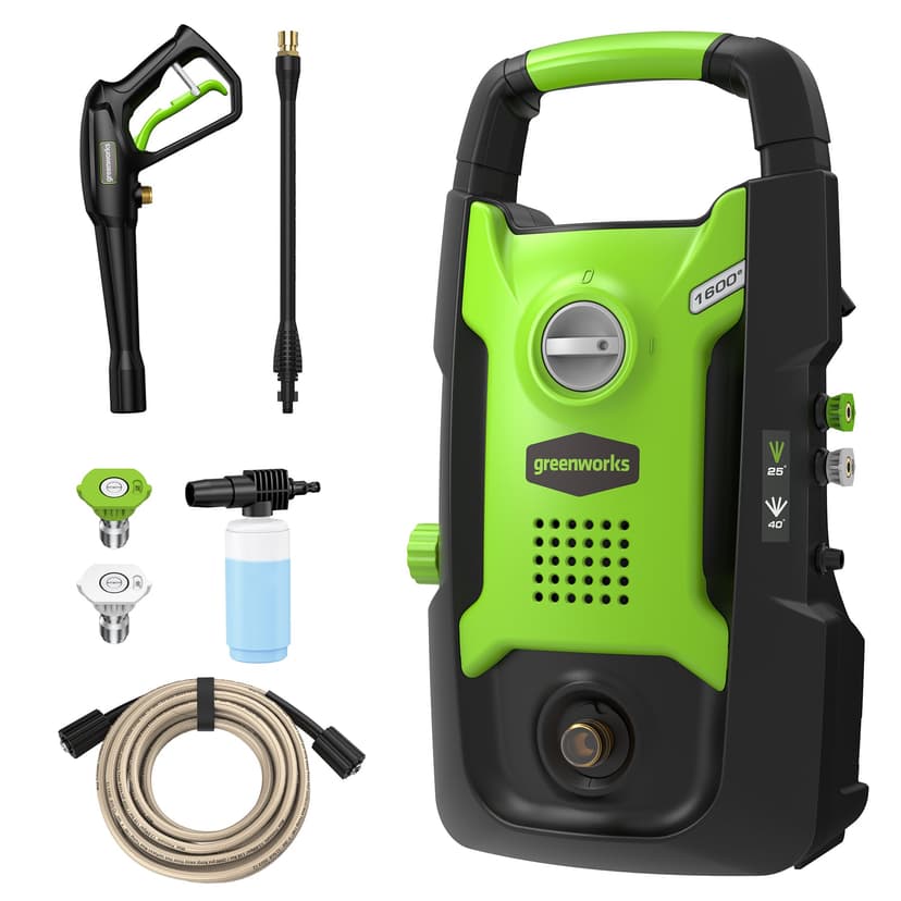 Greenworks Compact Electric Pressure Washer, 1.2 GPM (CSA Certified, Lightweight, 20 FT Tangle-Free Hose, 35 FT Power Cord) Great For Cars, Fences, Patios, Driveways, Decks and Patios