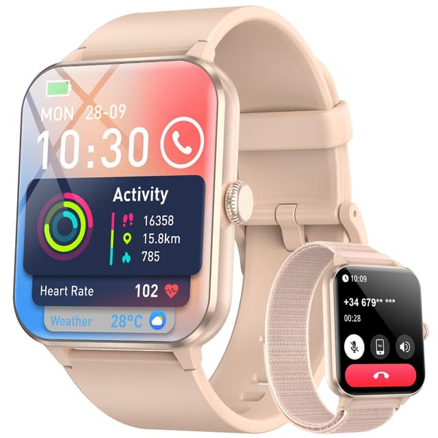 Blackview 2026 Fitness Tracker (Answer/Make Calls), Smart Watch for Men and Women with Heart Rate/SpO2/Sleep Monitor/2 Straps, 100+ Sports Modes, IP68 Waterproof Activity Tracker for Android/iPhone