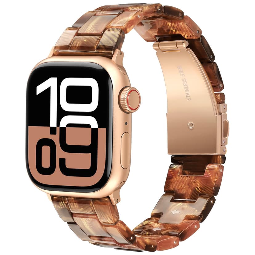 V-MORO Resin Bands Compatible with Apple Watch Series 8/9/10/11 Band 46/45/44/42mm Rose Gold Buckle Fashion Lightweight iPhone Watch Strap Wristband for iwatch Series 7/SE/6/5/4/3/2/1(Golden Brown)