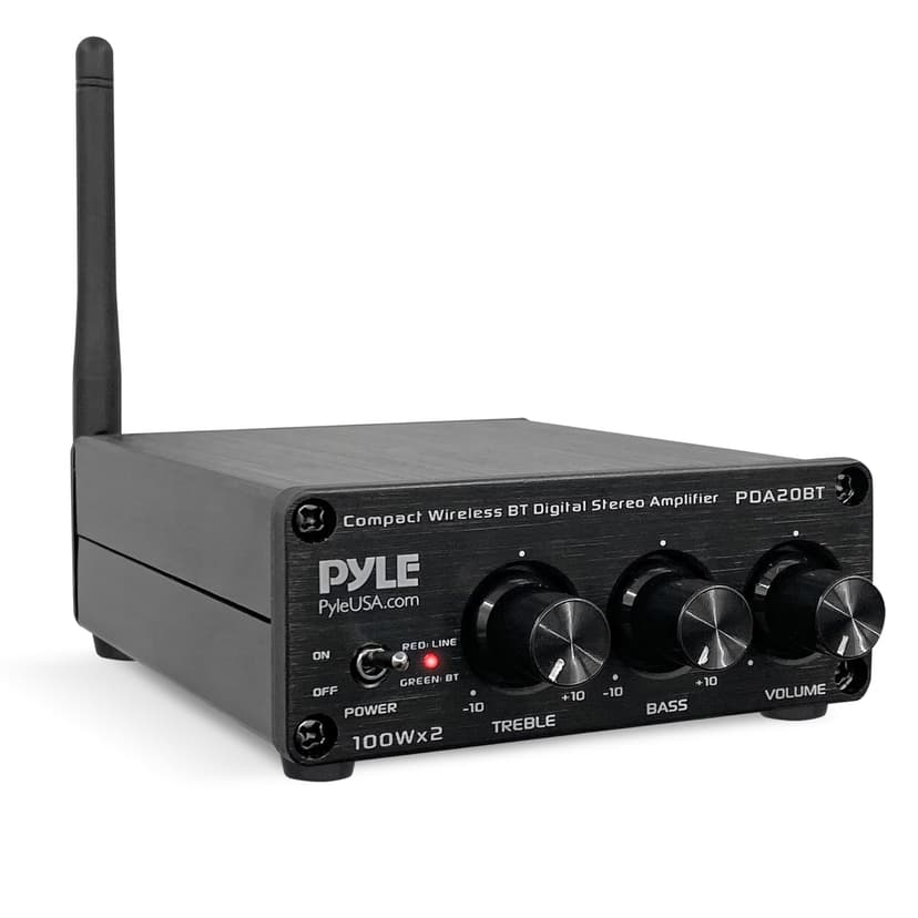 Pyle Bluetooth HiFi Mini Audio Amplifier - Class D Digital Desktop PC Stereo Amplifier Receiver(2 x 100 Watt MAX) Aluminum Diecast - PDA20BT