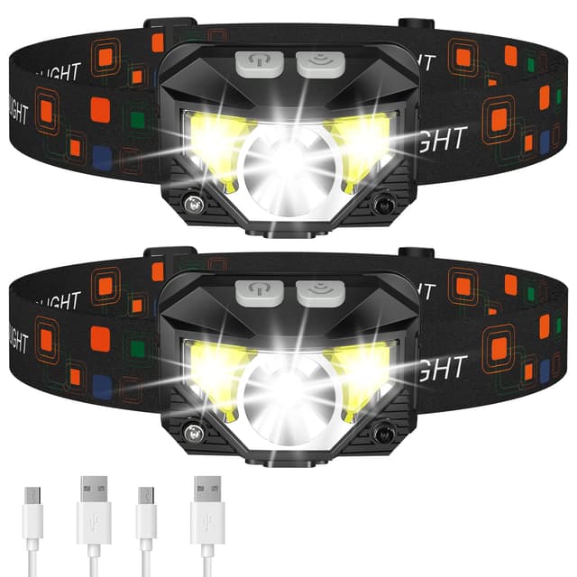 LHKNL Headlamp Flashlight, Lumen Ultra-Light Bright LED Rechargeable Headlight with White Red Light, 2-Pack Waterproof Motion Sensor Head Lamp,8 Modes for Outdoor Camping Running Hiking Fishing