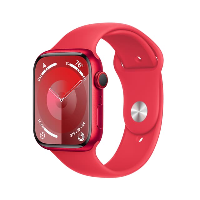 Apple Watch Series 9 [GPS + Cellular, 45mm] - Red Aluminum Case with Red Sport Band, M/L (Renewed)