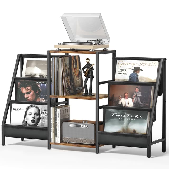 Bikoney Record Player Stand - 6-Tier Vinyl Record Storage for Up to 280 Albums, Holder for Living Room
