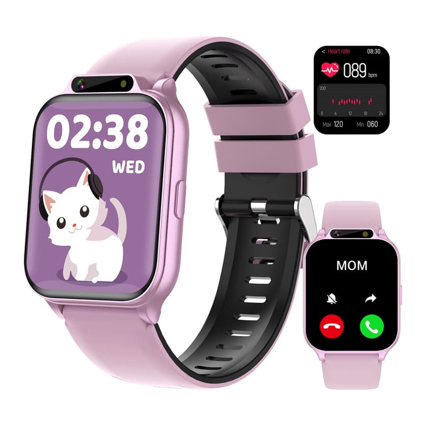 Kids Waterproof Smart Watch Girls with Fitness Tracker Sports Activity Pedometer Heartrate SpO2 Stress Monitor Flashlight APP HD Touch Screen Camera Games Music for 4-13 Year Old Girls Gifts for Kids