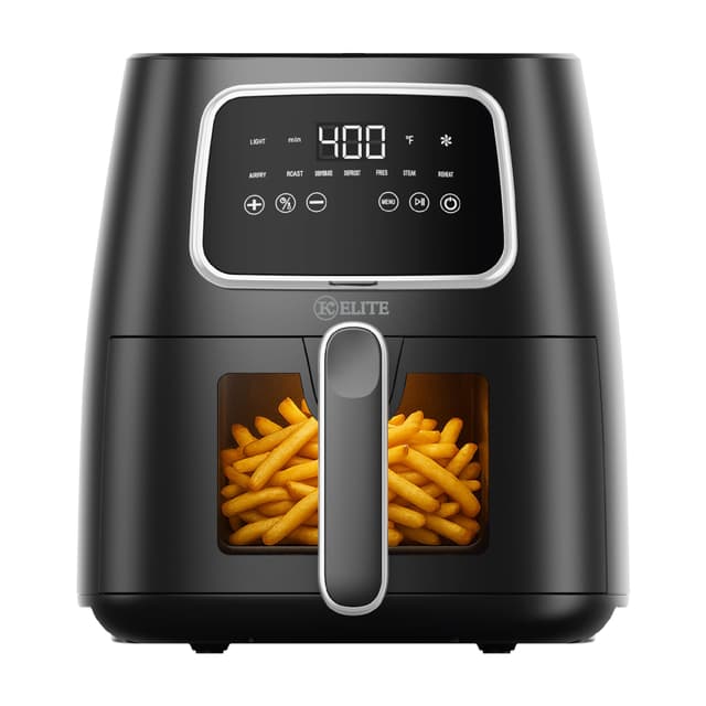Kitchen Elite 5.5 Qt. Digital Air Fryer, Countertop Cooker with LED Screen, Presets for Air Fry, Roast, Dehydrate, Defrost and Reheat, Black