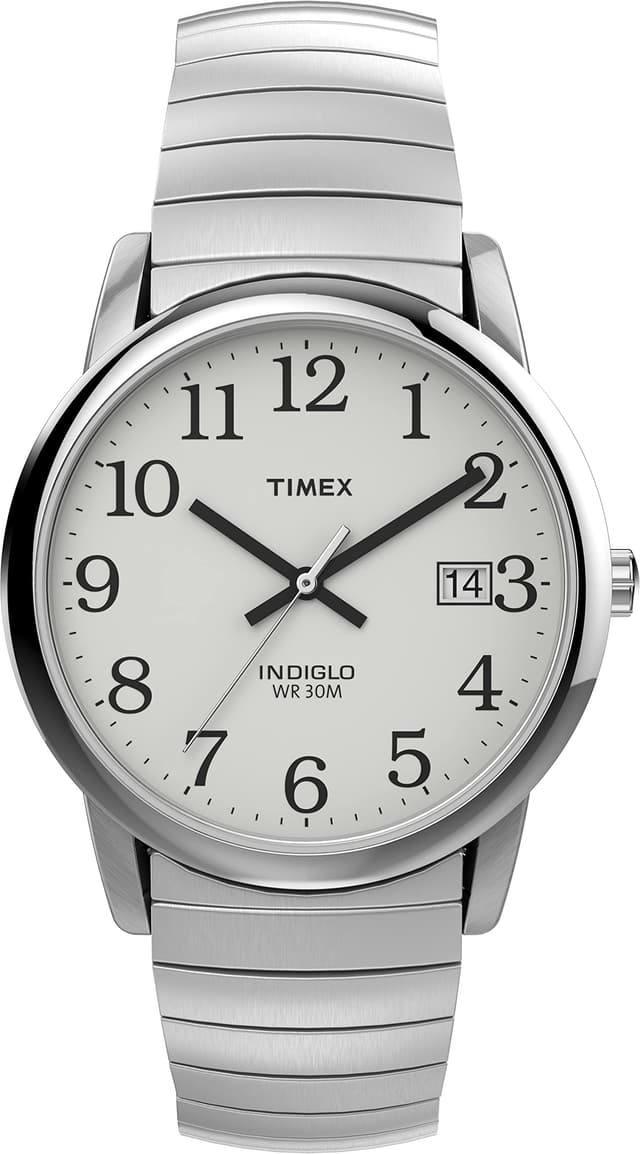 Timex Men's Easy Reader 35mm Watch – Silver-Tone Case White Dial with Silver-Tone Tapered Expansion Band